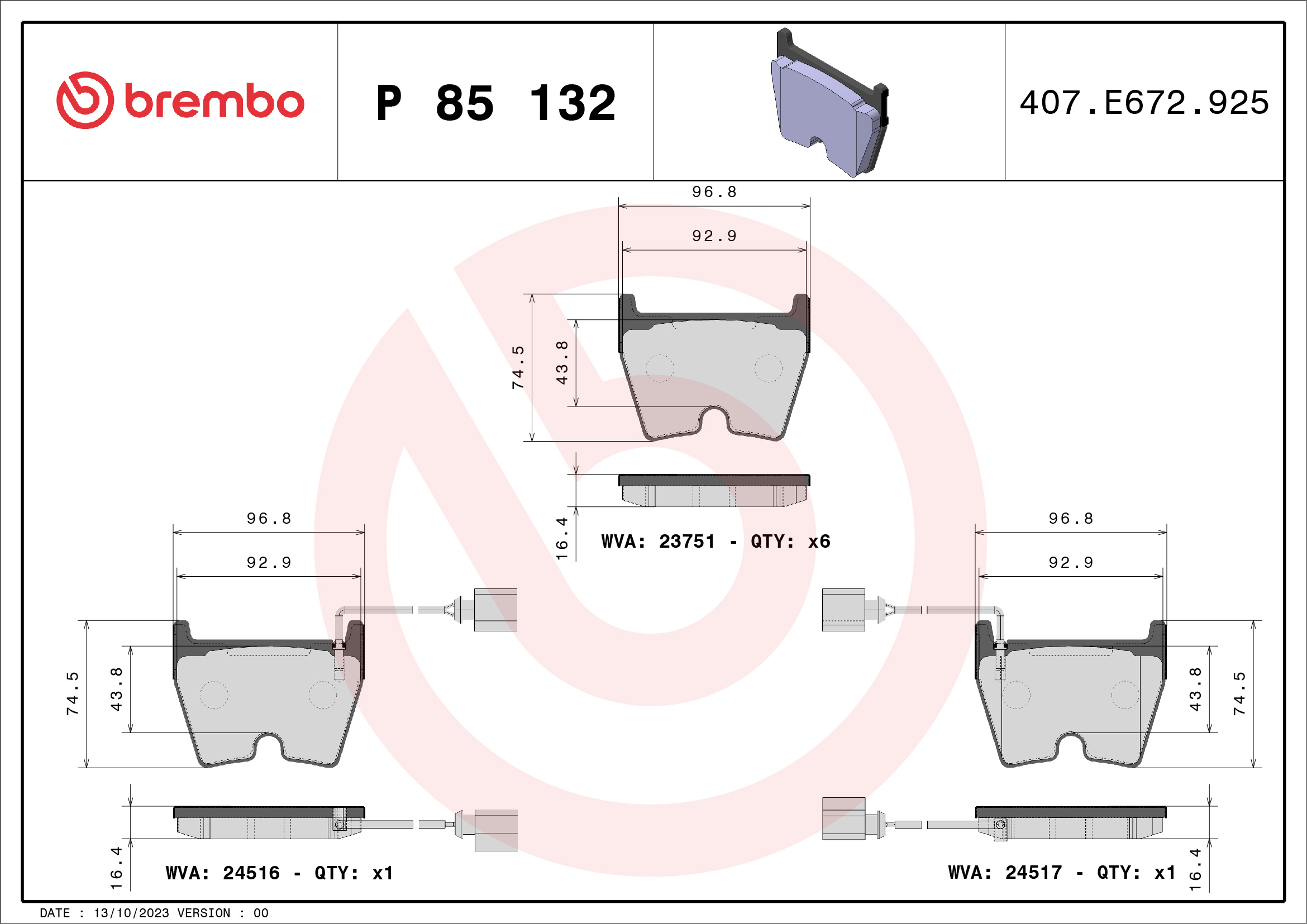 A.B.S. P 85 132 BREMBO Bremsbelagsatz, Scheibenbremse